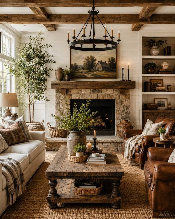 Rustic farmhouse style living room design study