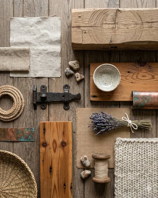 Rustic farmhouse style materials design study