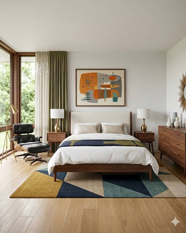 Mid-century modern style bedroom design study